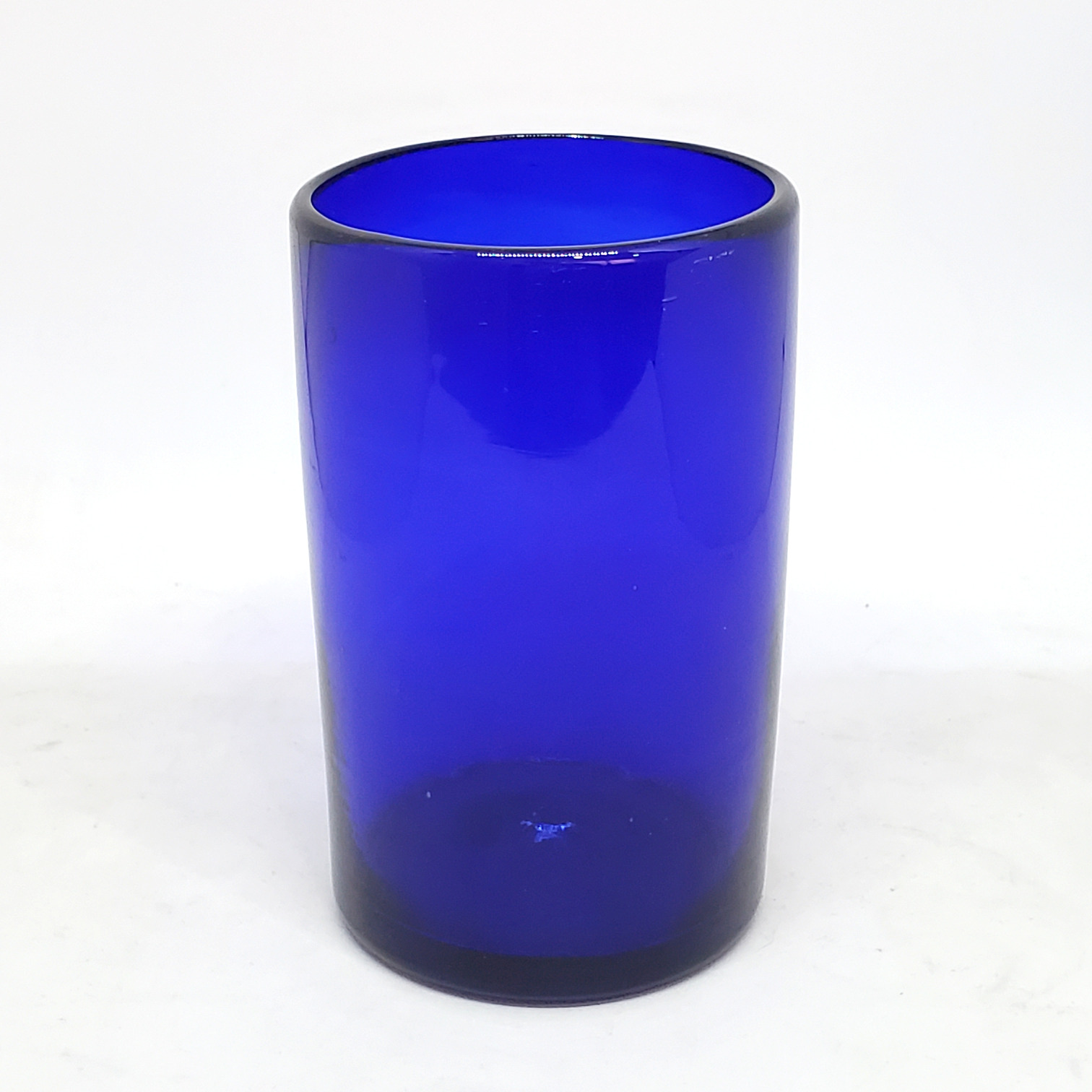 VIDRIO SOPLADO / vasos grandes color azul cobalto, 14 oz, Vidrio Reciclado, Libre de Plomo y Toxinas
